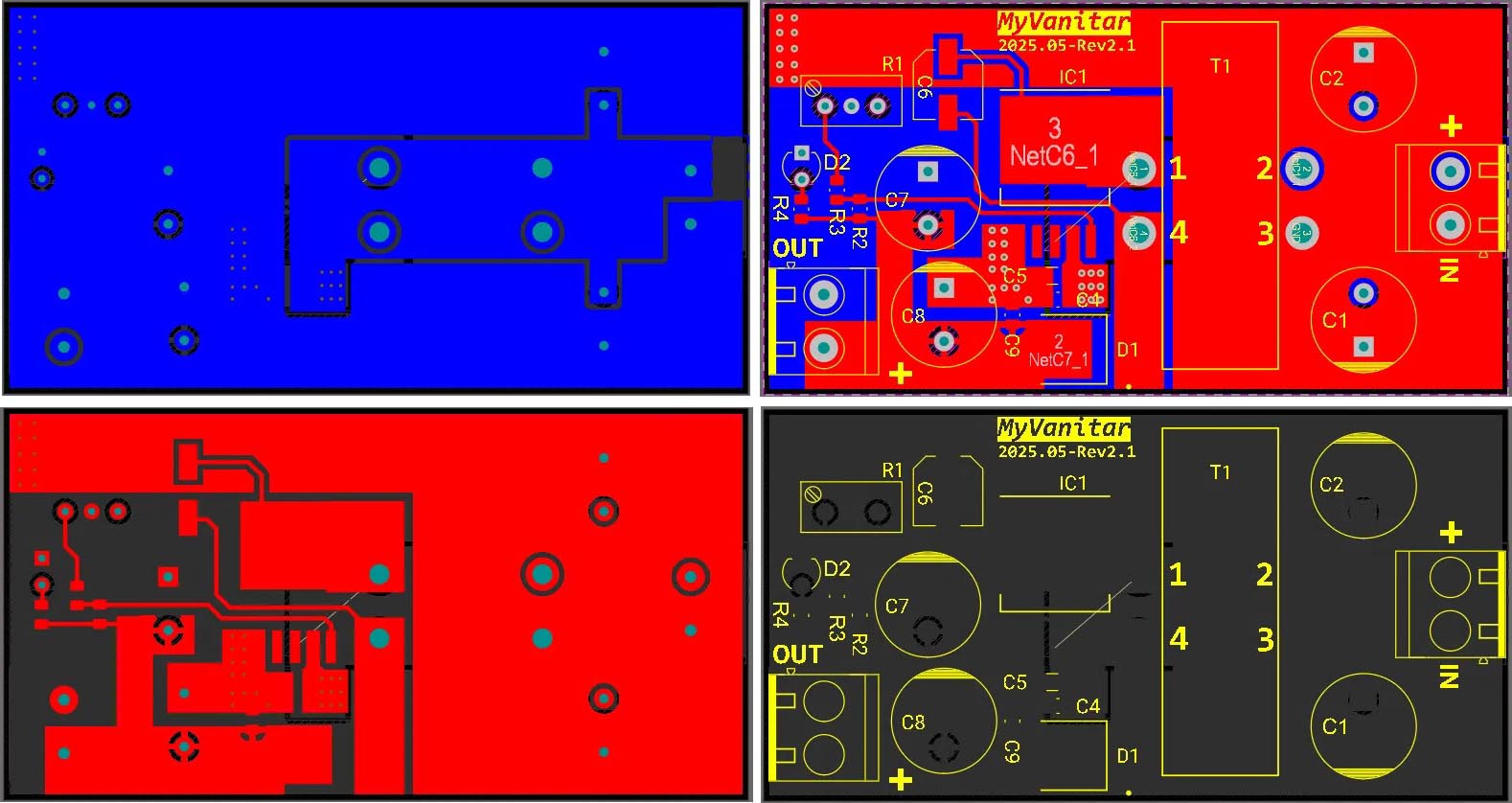 PCB layout of the XL6019 buck-boost converter.