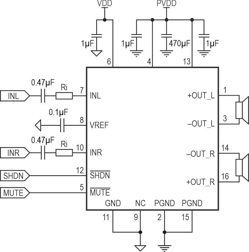 Datasheet reference circuit of the PAM8403.