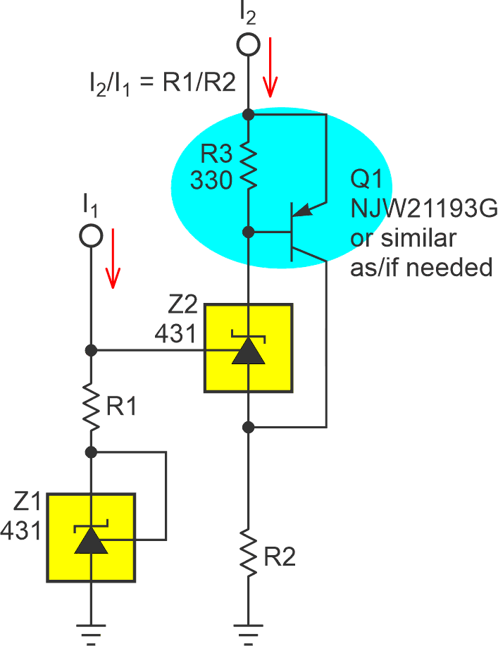 Booster transistor Q1 can handle current and power beyond 431 max IC and dissipation limits.