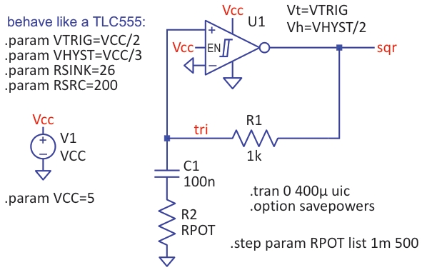 Hacked Schmitt trigger oscillator with an expanded Figure 1 circuit that includes R2=RPOT in series with C1.