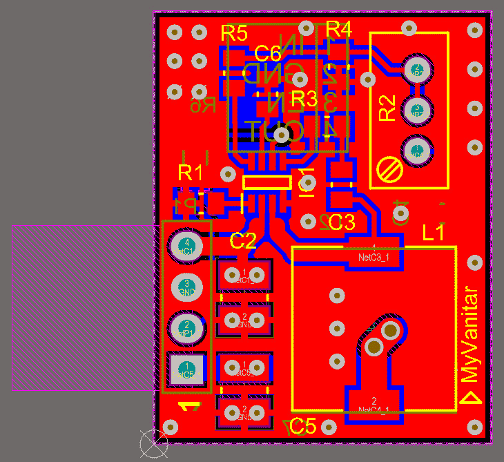 PCB layout of the DC to DC buck converter.