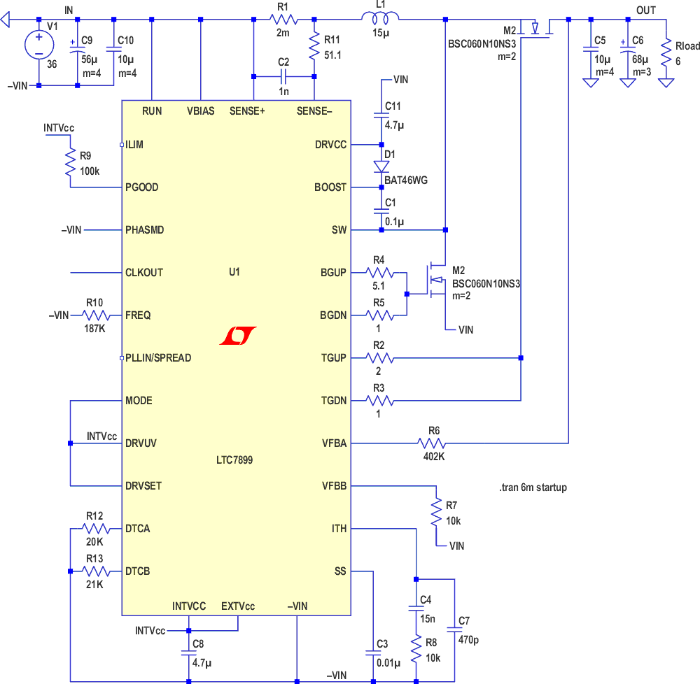 LTspice circuit diagram of the LTC7899 circuit.