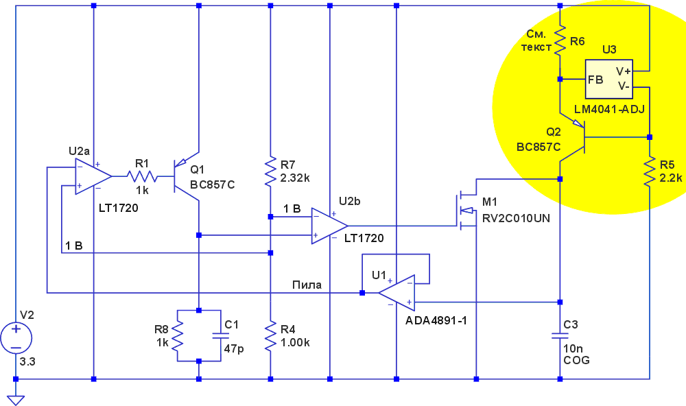 Максимальный 5-декадный генератор пилообразных импульсов, предложенный Кристофером Полом [1]. (D - код ШИМ (0…255), IC - ток управления, IMAX - максимальный ток управления).