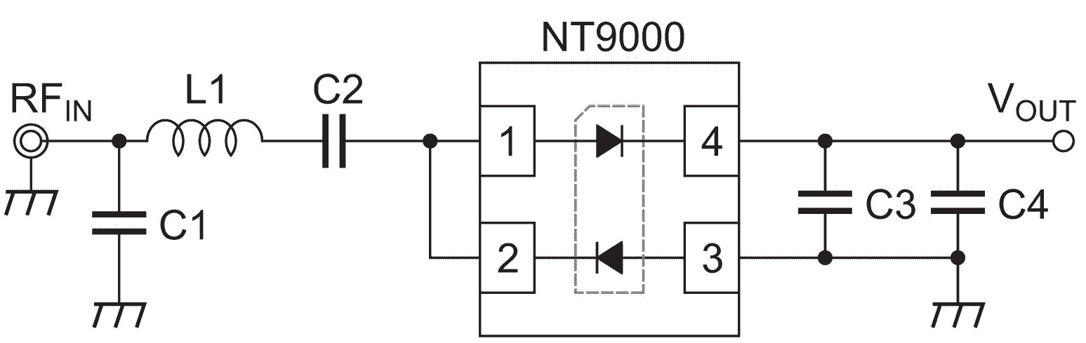 Example of a 5.7 GHz voltage doubler circuit using the NT9000