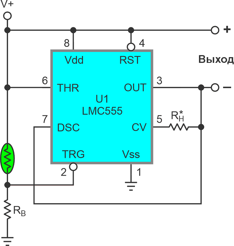 Конфигурация охладителя. Пороговое сопротивление термистора равно 2RB.