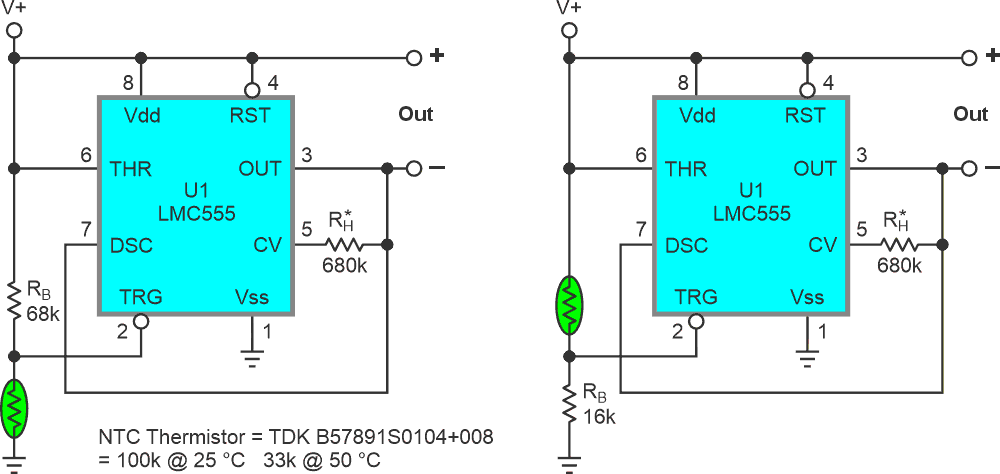 Cooling configuration: Setpoint thermistor resistance = 2RB.