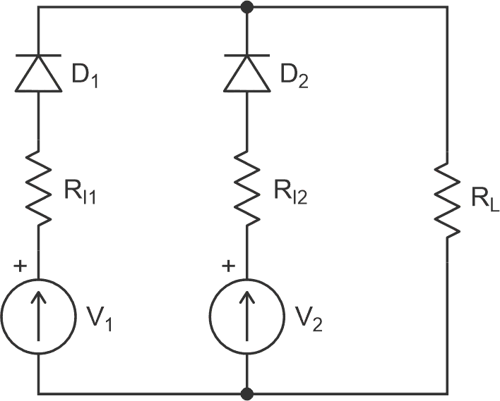 Parallel connection of generators using diodes.