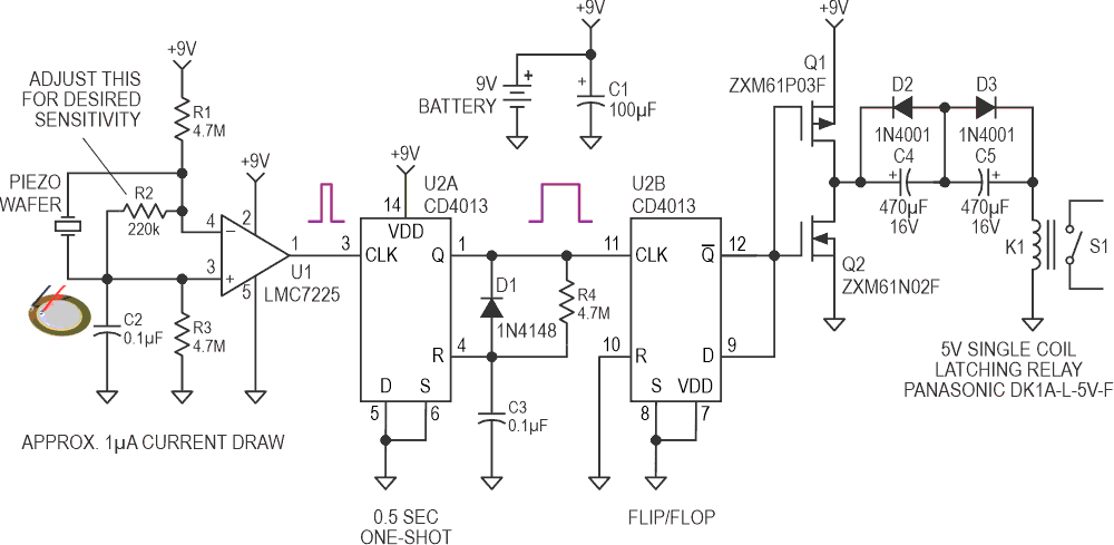 Piezoelectric tap switch