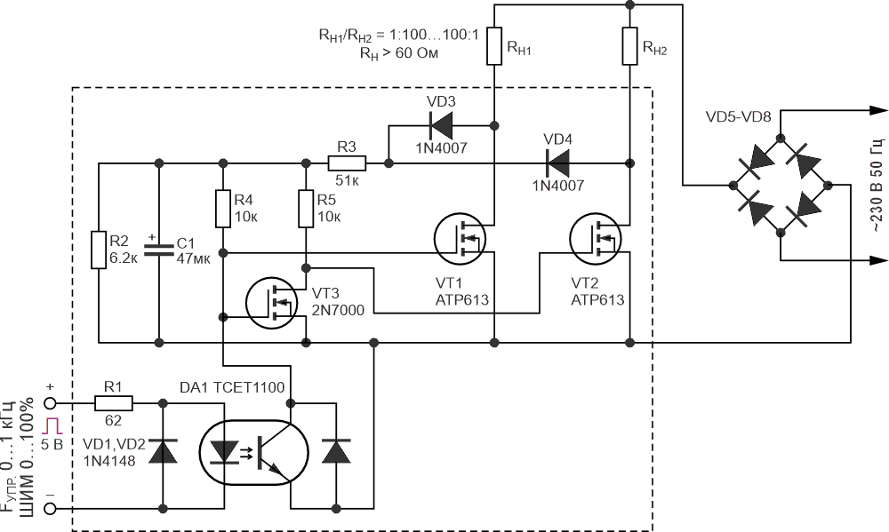 Вариант схемы двуханодного MOSFET коммутатора.