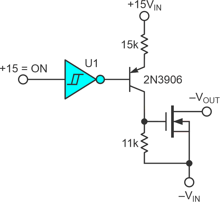 This power switching circuit works with a negative rail.