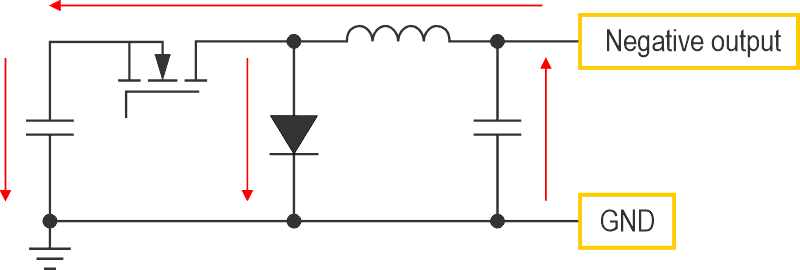 This simplified schematic details a negative-input negative-output buck controller.