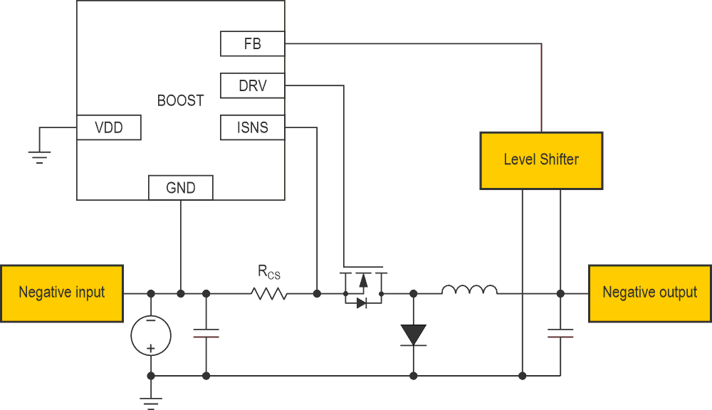 This simplified schematic showcases Texas Instruments' LM5155 boost controller.