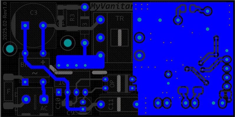 PCB layout of the temperature-controlled dual-fan cooling circuit.