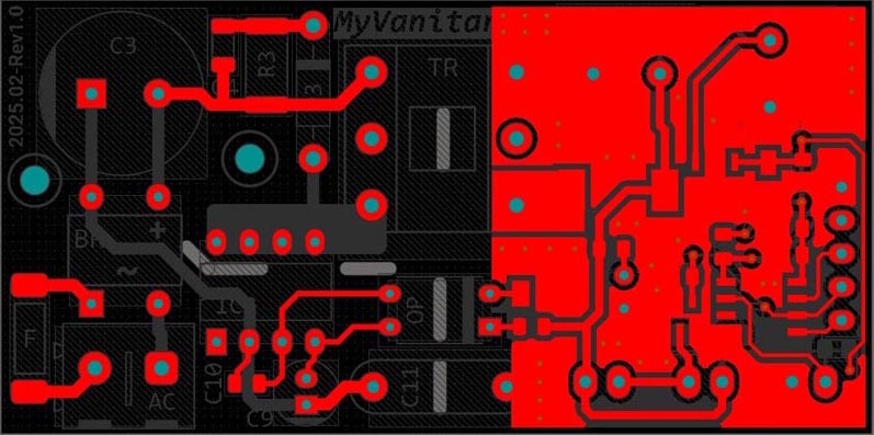 PCB layout of the temperature-controlled dual-fan cooling circuit.
