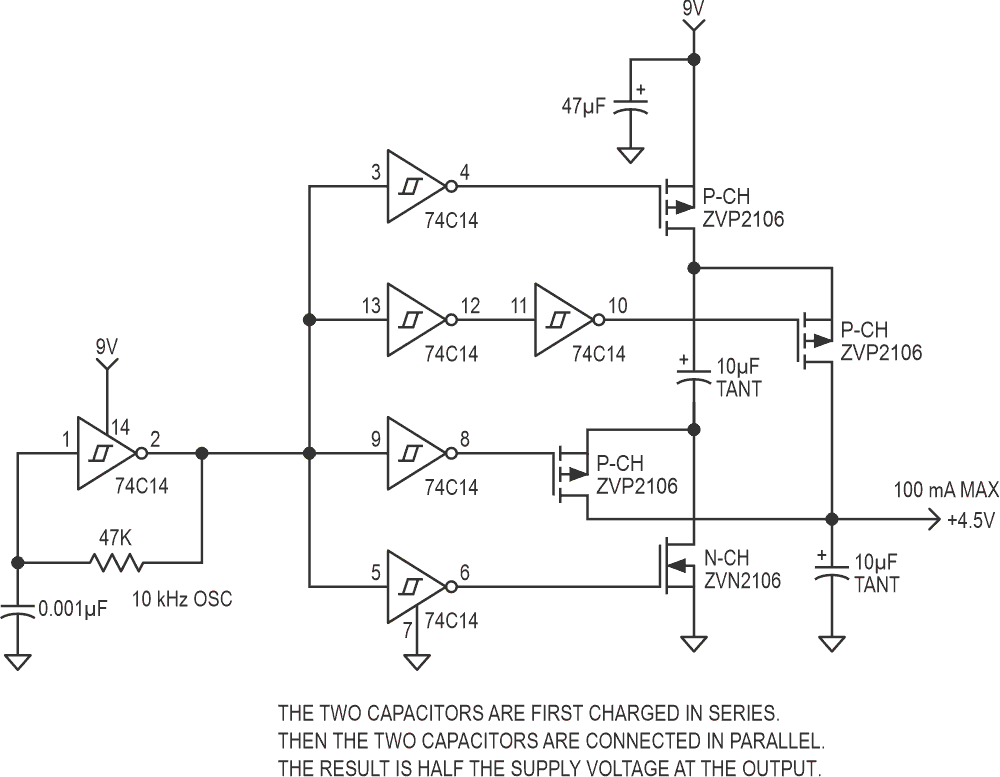 Charge pump efficiently divides supply voltage