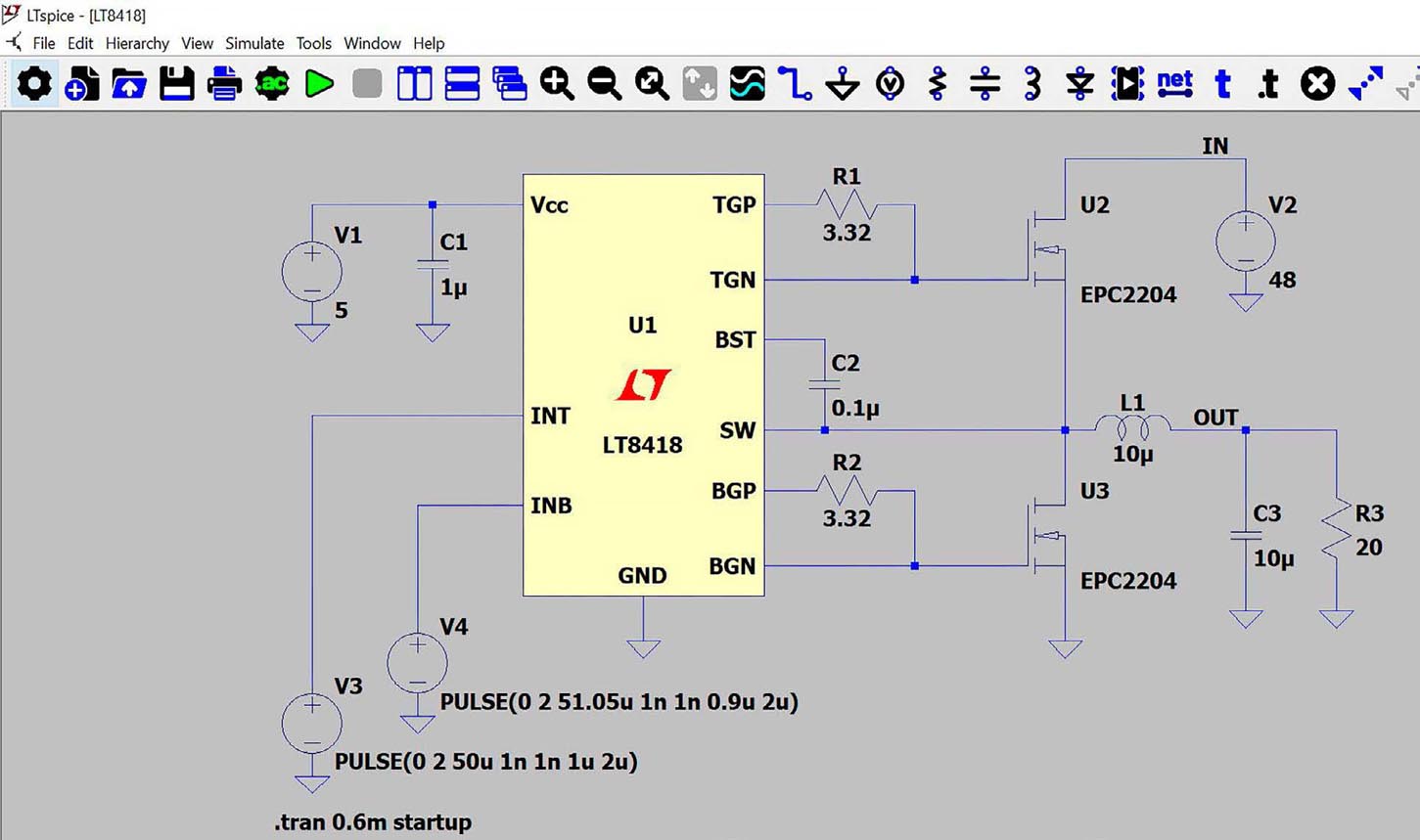 Evaluating an SMPS with GaN power switches within the LTspice simulation environment.