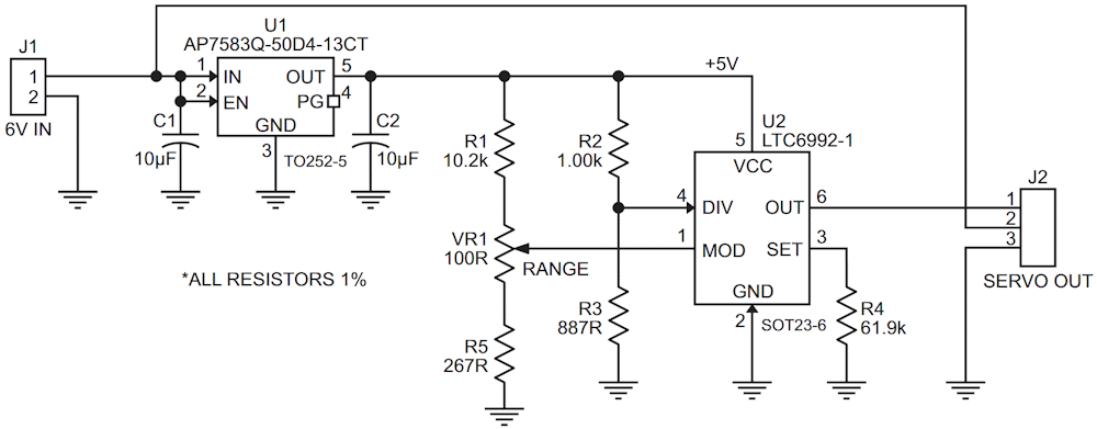 Simple, compact circuit conveniently controls devices and systems