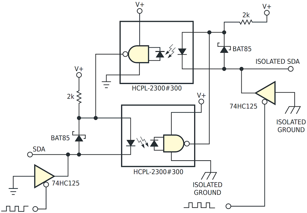 This circuit represents a simple I2C isolator.