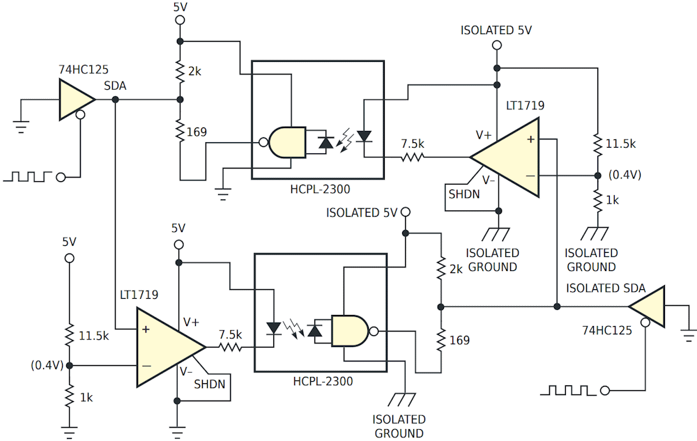 The improved I2C isolator is fast and produces no glitches.