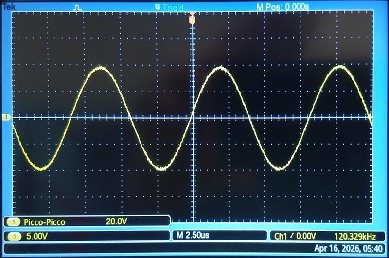 The waveform generated by the circuit is very close to an ideal sine wave.