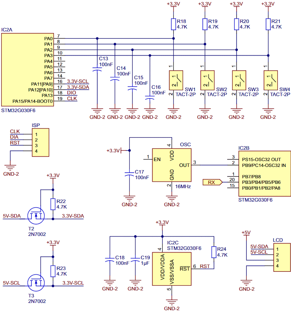 The microcontroller section of the circuit.