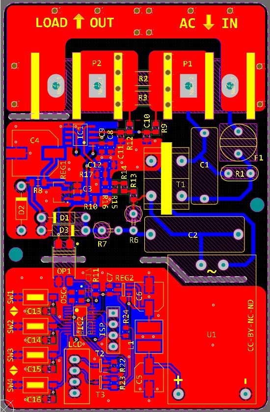 PCB layout of the AC energy meter circuit.
