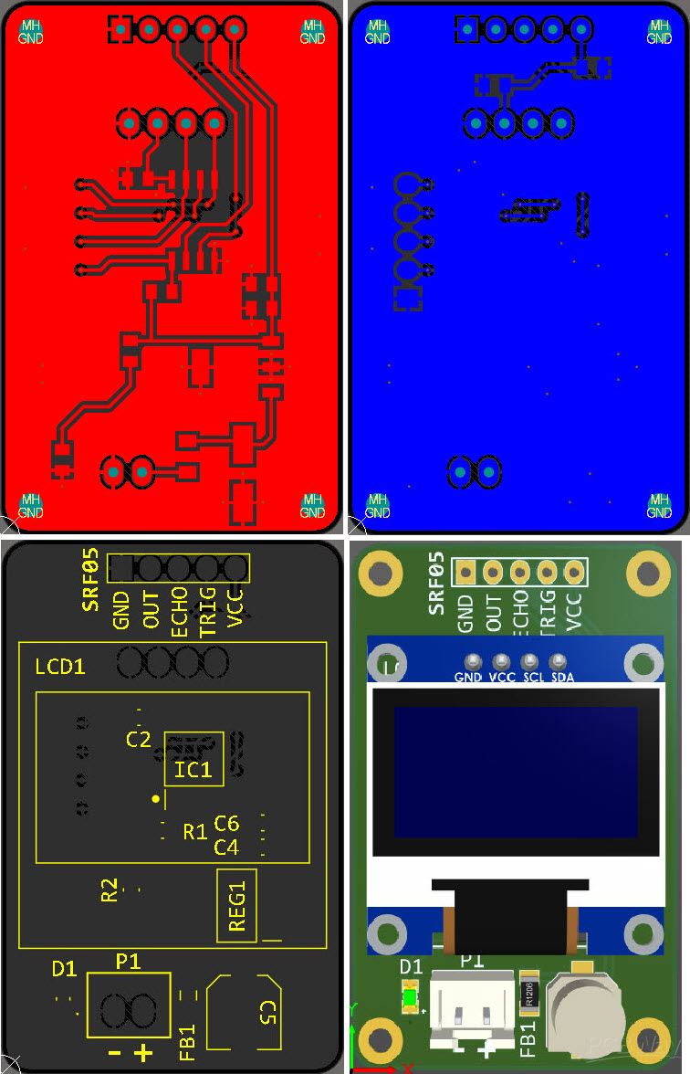 The PCB layout of the ultrasonic range finder.