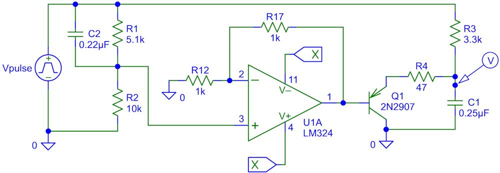 This simplified derivative-controlled low pass filter has its output at V.