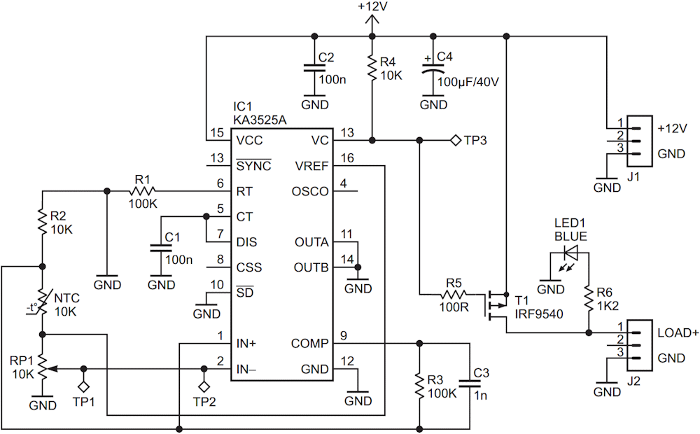 Schematic diagram of the PWM automatic heater controller.