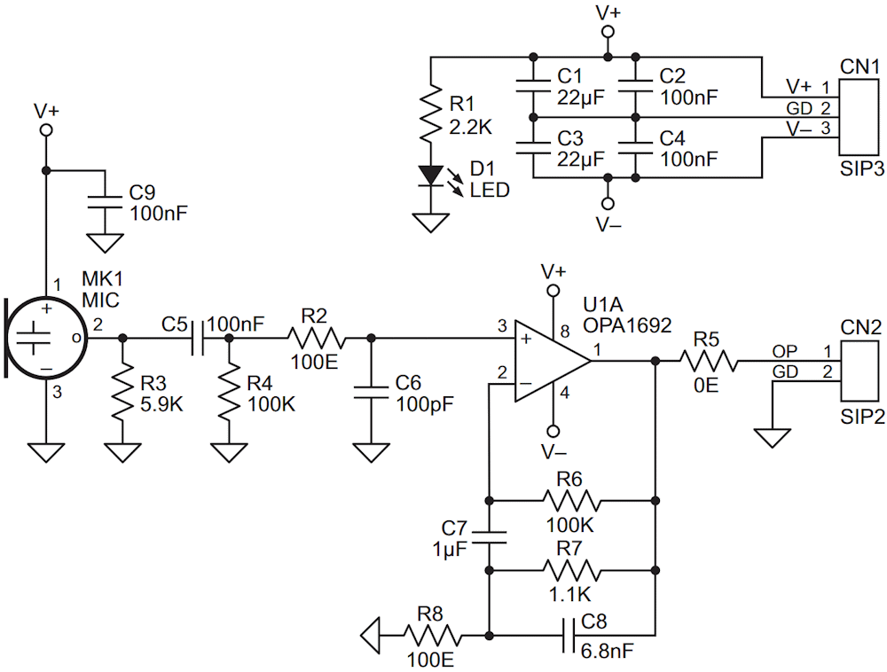 Schematic diagram of the pre-amplifier.